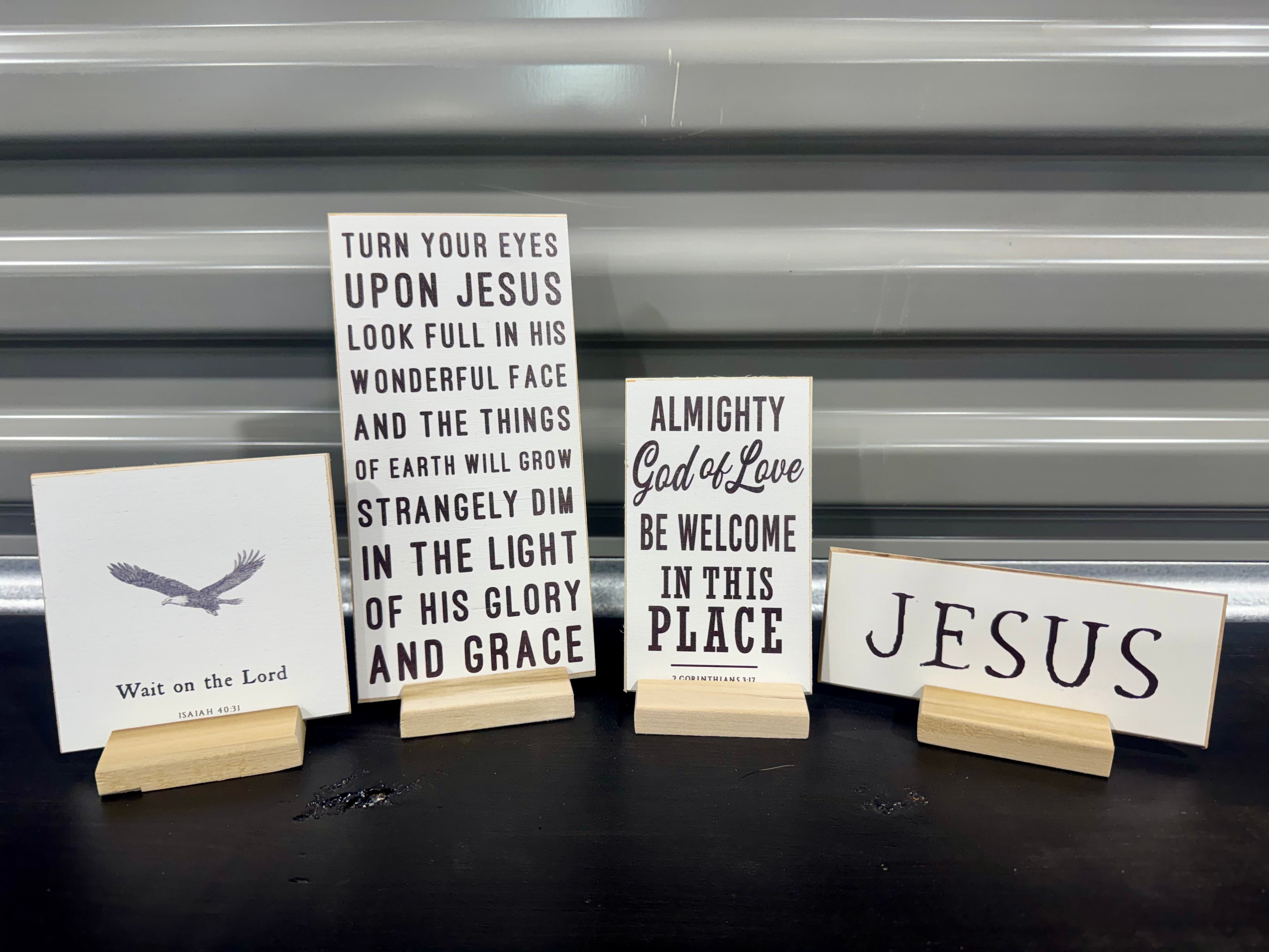 Faith-based wooden signs with scripture verses